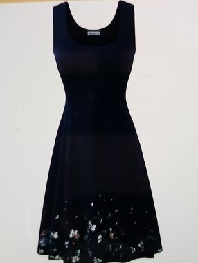 New Navy blue Scoop-Neck Midi Dress with Floral Hem 95% Cotton XXL NWT